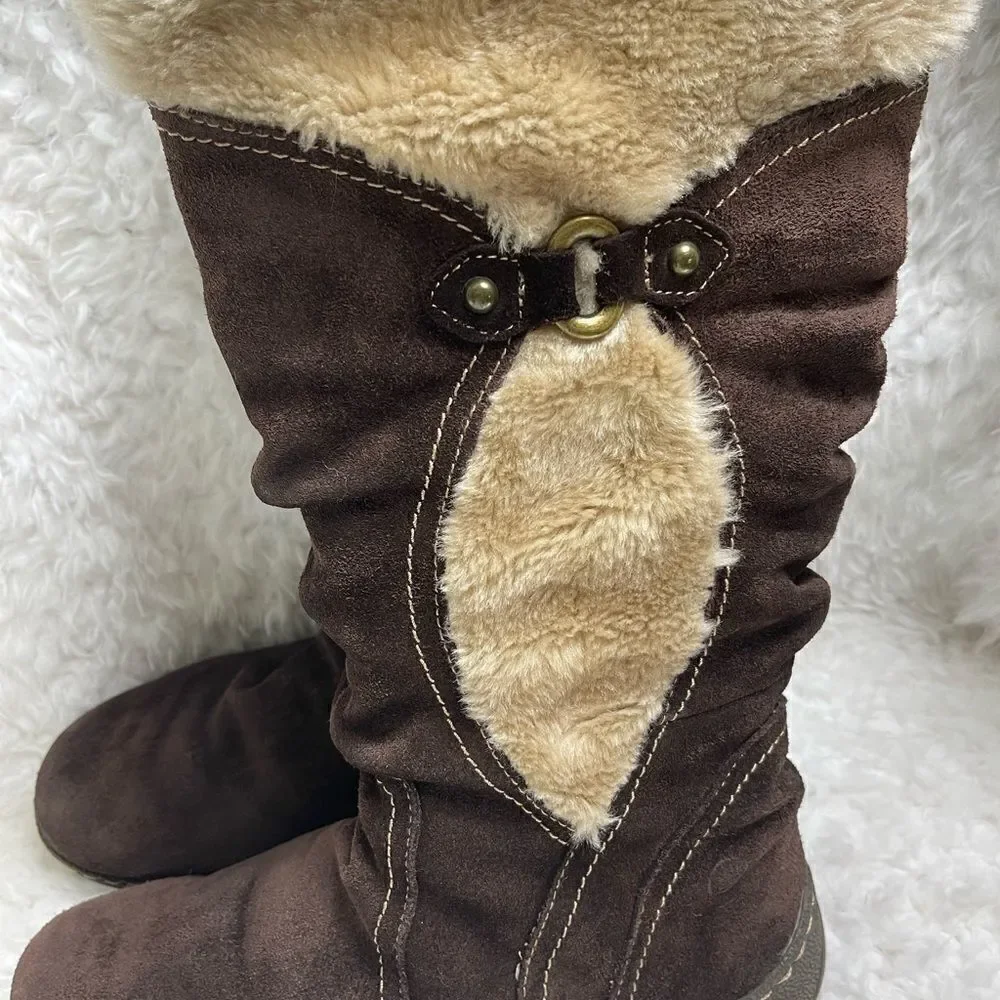 BareTraps Ellery leather suede Brown mid calf boots with faux fur lining SZ9W